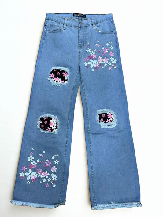FLORAL RIPPED JEANS