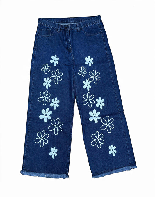 WIDE LEG FLORAL JEANS
