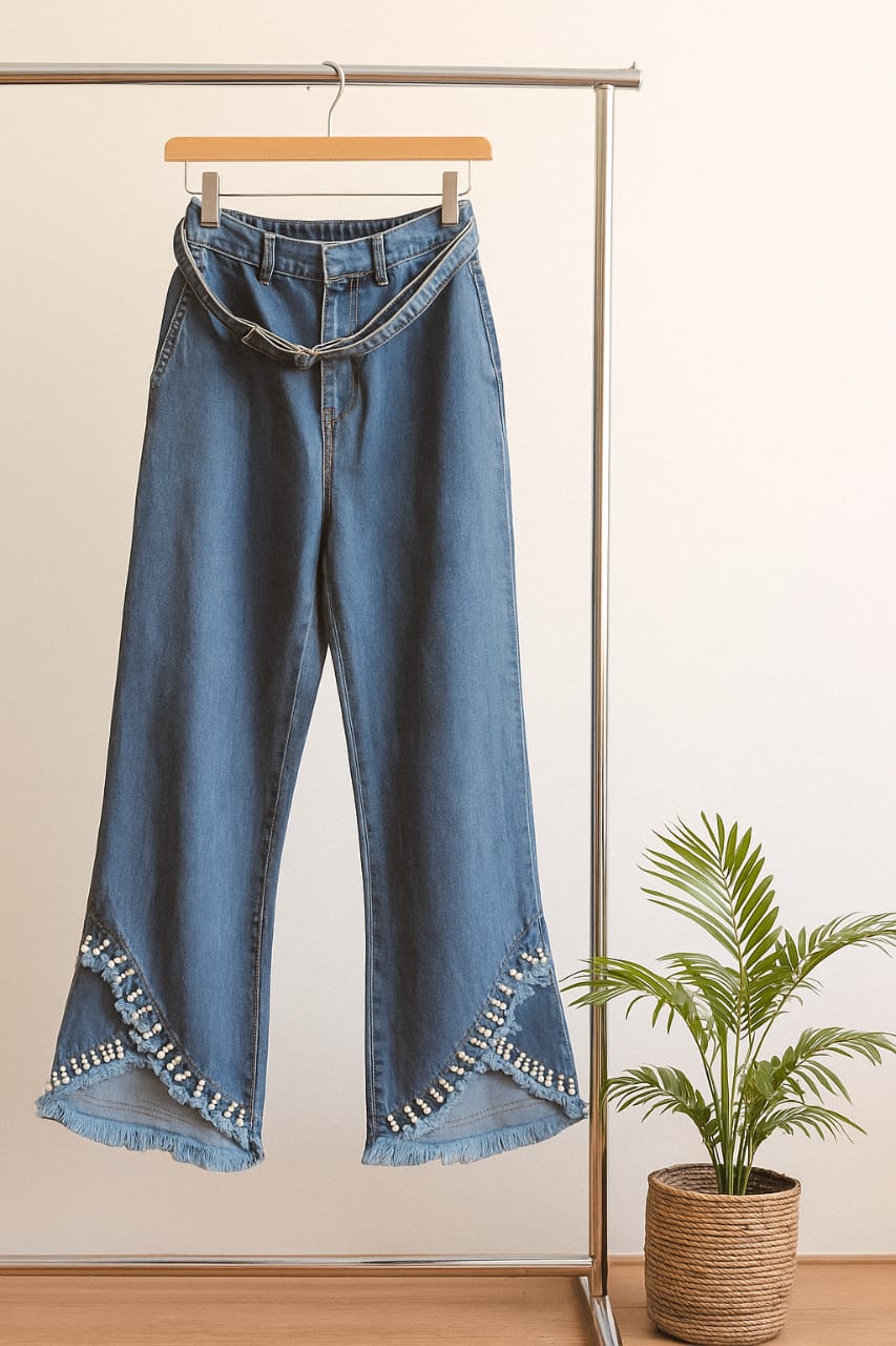 BEADED FLARE JEANS