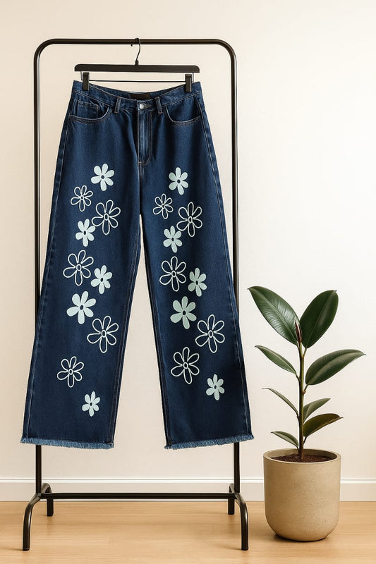 WIDE LEG FLORAL JEANS