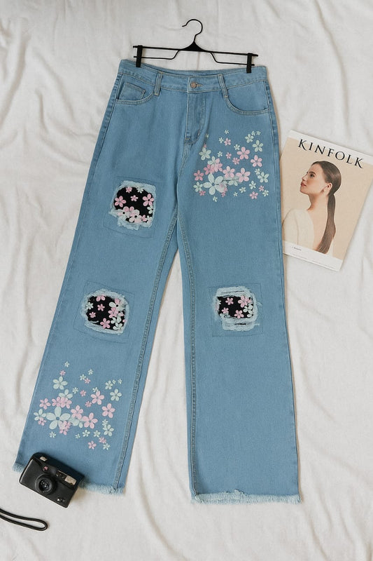 FLORAL RIPPED JEANS